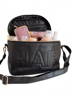 NEW KENZKUSTOMZ women's hair leather open top travel bag in black
